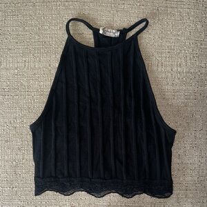 Free People Black Ribbed Camisole with Lace Hem